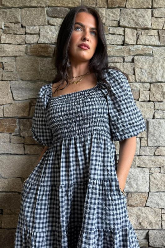 Nonni Gingham Darling Dress Navy